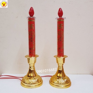 Đèn thờ hình cây nến (1 cặp) nhiều kích cỡ, kèm bóng lửa siêu đẹp hoặc bóng nhót truyền thống.