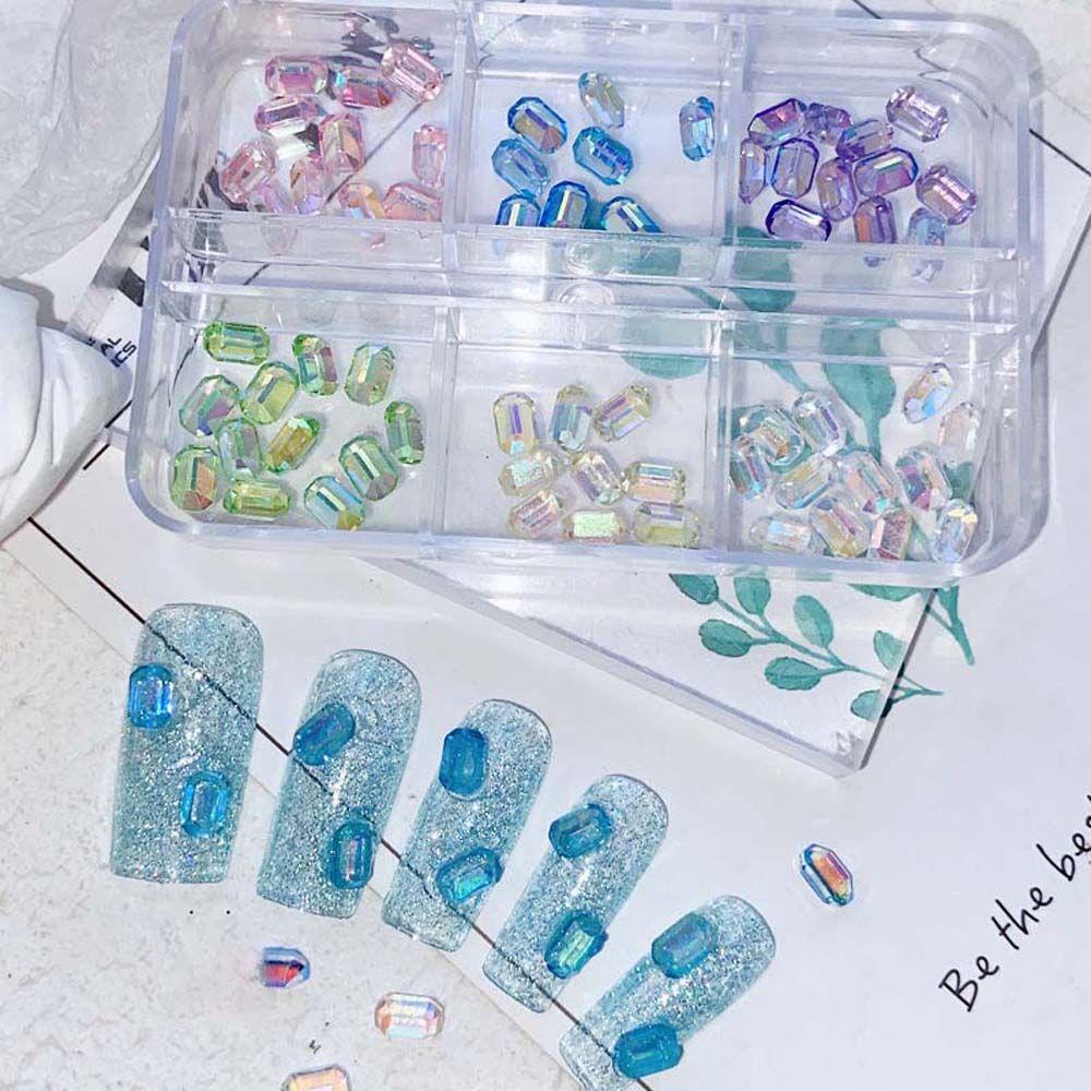 Hộp 6 Ngăn Đựng Phụ Kiện Trang Trí Móng Nghệ Thuật Hình Nơ Hoa Đào Bằng Nhựa Resin Màu Laser