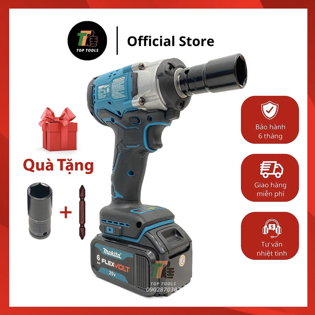 Máy Siết Bulong Makita, máy bắn bulong, Pin 10Cell, Mẫu 2022 mạnh mẽ và êm hơn, Động cơ không chổi than