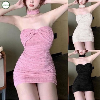 GORGEOUS~Womens Bodycon Dress Sexy Slim Bow Ruffled Low Bust  Sleeveless Mini Dress