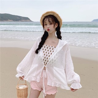 [HÀNG ORDER] ÁO KHOÁC ĐI BIỂN MŨ LIỀN TAY NHÚN MẶC KÈM ÁO 2 DÂY,VÁY 2 DÂY(ADB7)