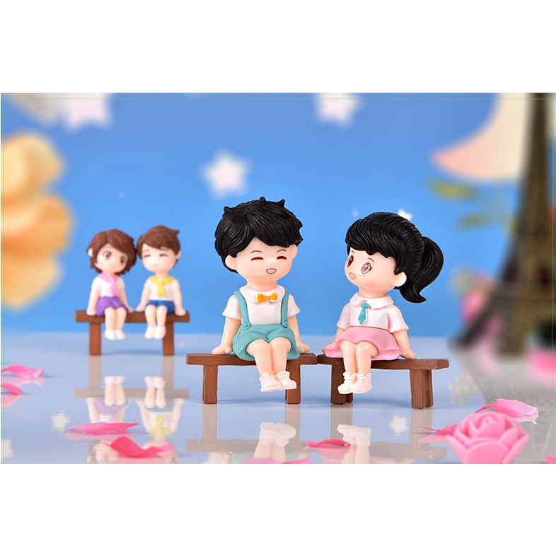 Mô hình đôi bạn ngồi nói chuyện bên nhau - trang trí tiểu cảnh, móc khóa, DIY