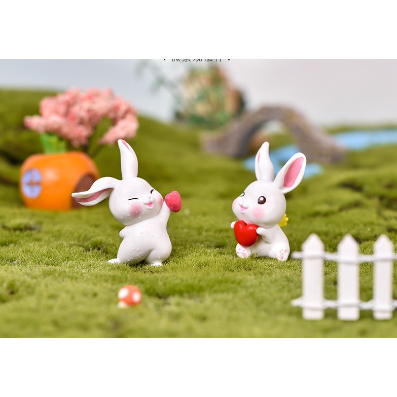 Bộ mô hình thỏ trắng dễ thương trang trí tiểu cảnh