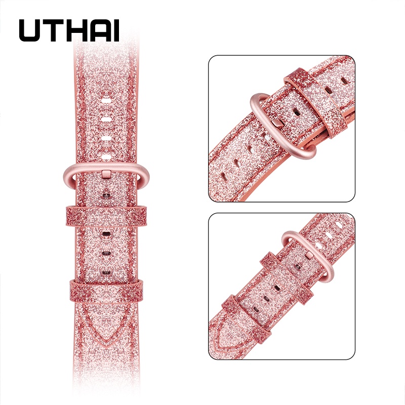 Dây Đeo Bằng Da Lấp Lánh Cho Đồng Hồ Thông Minh Apple Watch series 45mm 44mm 42mm 41 40 38mm iwatch 7 / 6 / 5 / 4 / 3 ultra 8