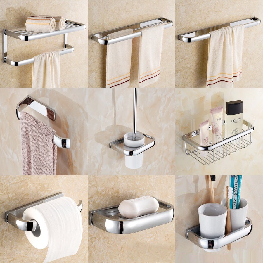Đánh bóng chrome bằng đồng thau treo tường phụ kiện phòng tắm bộ phần cứng nhà tắm giá đỡ khăn xà phòng đĩa đựng bàn chải đánh răng giá đỡ bàn chải nhà vệ sinh giá đỡ giấy vệ sinh giỏ nset002