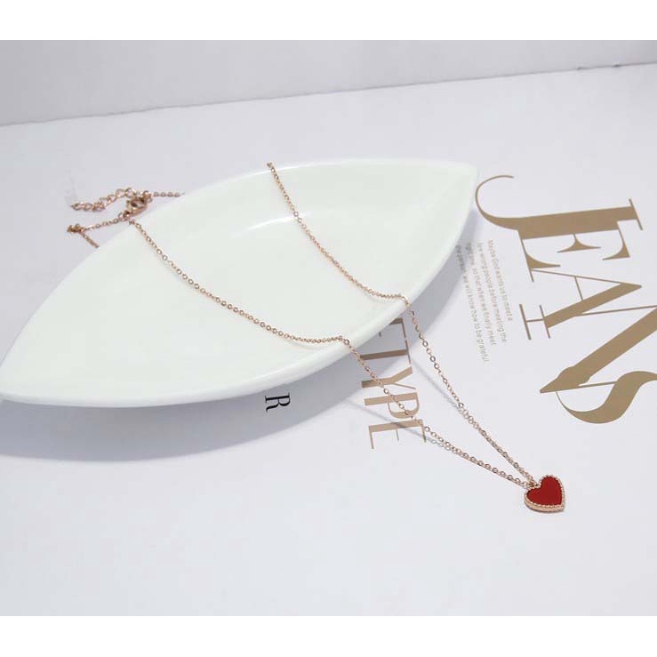 Vòng cổ Xương Đòn Mặt Trái Tim Đỏ Đơn Giản Hàn Quốc
