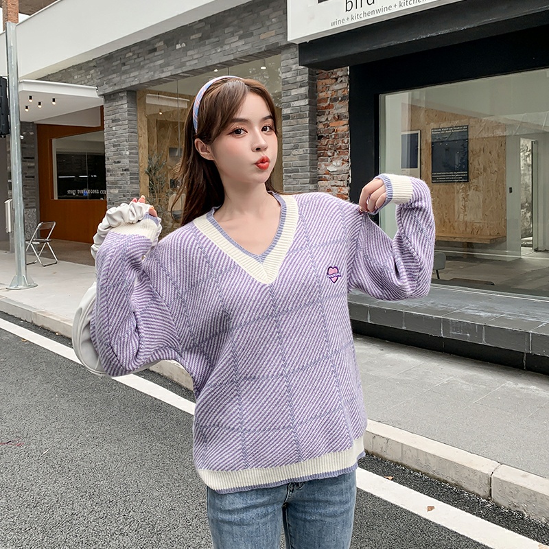 Áo Len Quảng Châu Ulzzang, Áo Len Dài Tay Nữ Cổ Tim Chữ V Phong Cách Hàn Quốc | BigBuy360 - bigbuy360.vn