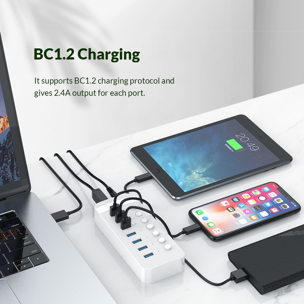 Bộ chia USB HUB Orico 10 cổng USB 3.0 có nguồn riêng, các công tắc riêng