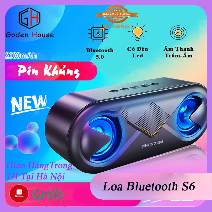 Loa bluetooth Goden House S6 cao cấp, loa bluetooth mini để bàn tích hợp công nghệ âm thanh stereo siêu trầm ấm