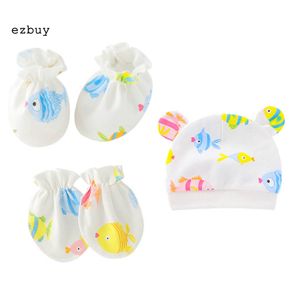 Mũ beanie trùm đầu kiêm găng tay/chân thấm hút mồ hôi thời trang cho bé sơ sinh