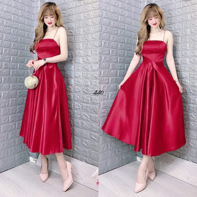 ( ẢNH VÀ VIDEO THẬT 10000% )  Đầm xoè chéo eo xếp ly 2 dây