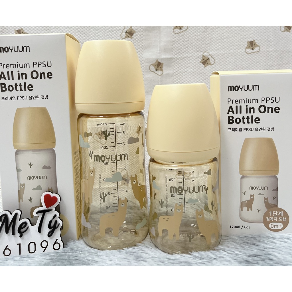 (TỔNG HỢP) Bình Sữa Moyuum chính hãng Trơn (Gold)/ Đám mây (Cloud)/ Lạc đà (Llama)/ Hoa Hồng (Daisy) size 170ml/ 270ml