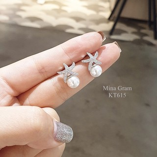 Bông tai , bông tai bạc sao gắn hạt nhỏ