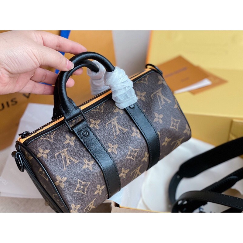 túi xách tay có dây đeo cho cả nam và nữ dáng trống thêu hình logo khoá kéo louis vuitton LV