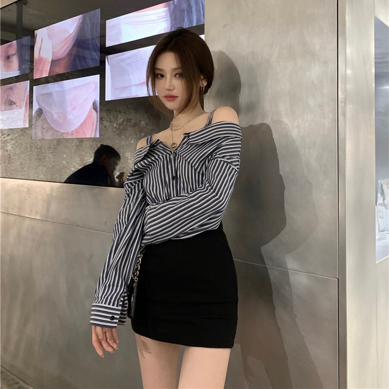 Đầm Sơ Mi Kẻ Sọc Dáng Ôm Thời Trang Dễ Phối Đồ Cho Nữ