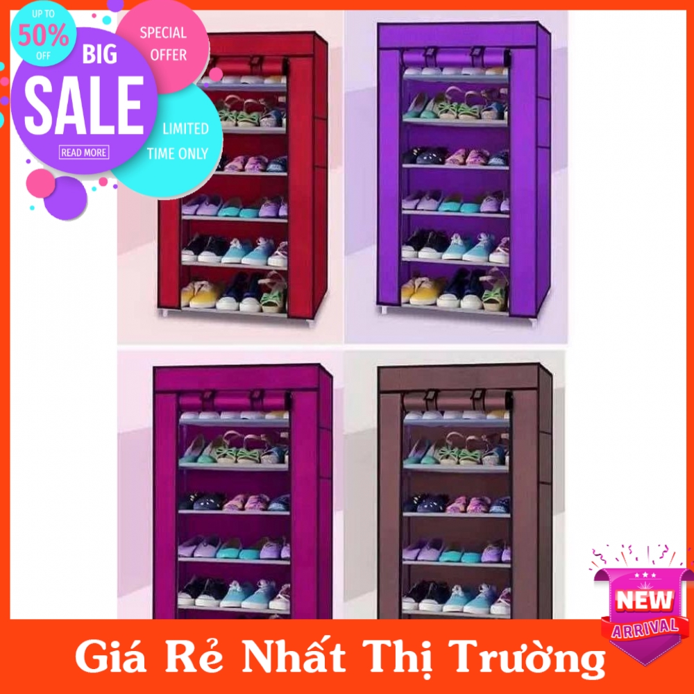 Tủ giày trơn 7 tầng 6 ngăn khung sắt (GIAO MÀU NGẪU NHIÊN)