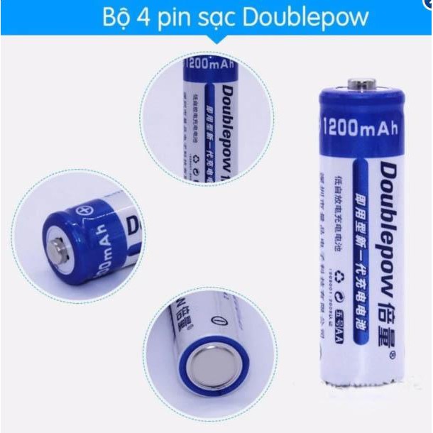 Bộ 04 viên pin tiểu sạc lại 1200mAh Double Pow chất lượng cao