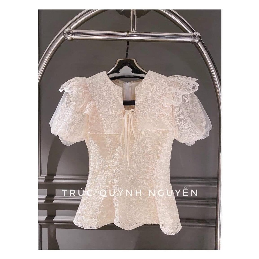 Vải ren thêu trên nền lưới dùng đủ may váy và áo, hàng chất lượng