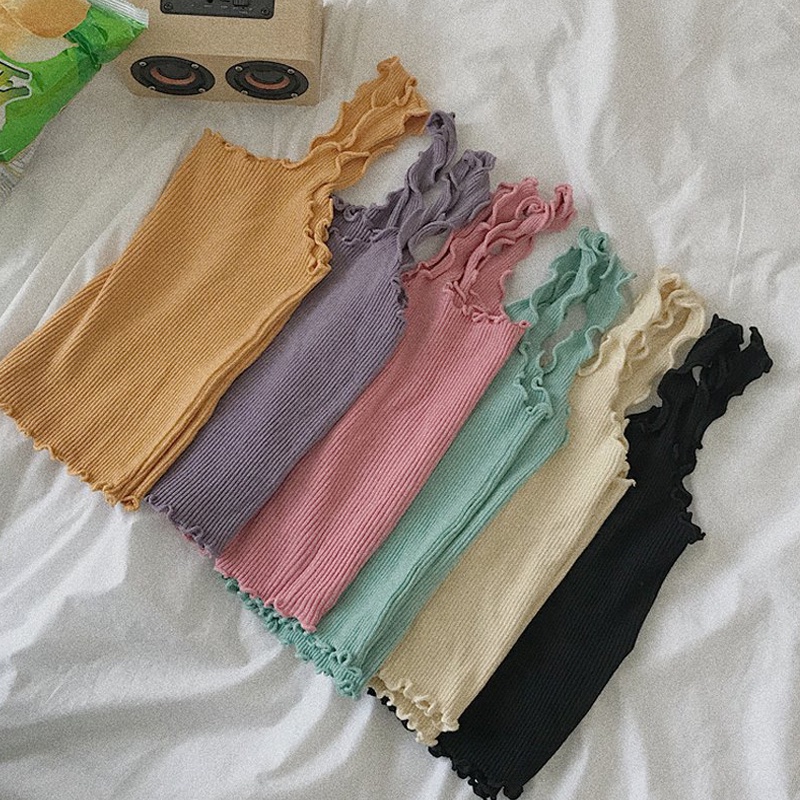 Áo Croptop Dệt Kim Hai Dây Co Giãn Phong Cách Hàn Quốc Quyến Rũ Thời Trang Mùa Hè Cho Nữ