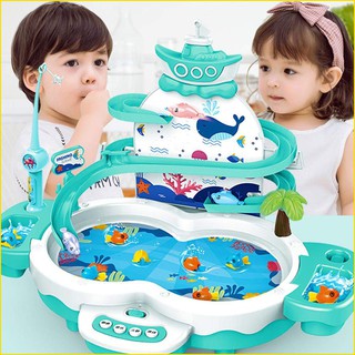 Bộ Đồ Chơi Câu Cá 2 Tầng Nam Châm Có máng Trượt Cho Bé
