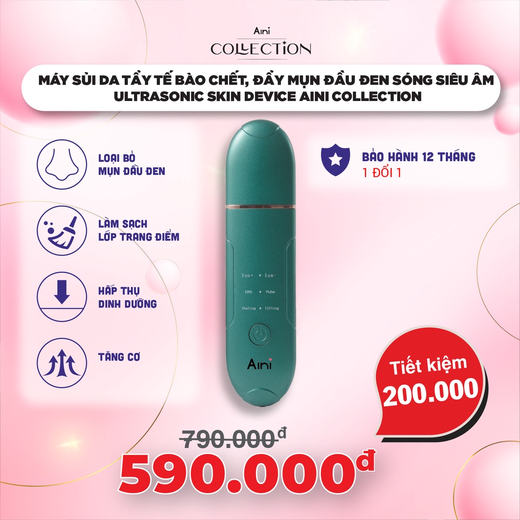 Máy Sủi Da Tẩy Tế Bào Chết, Đẩy Mụn Đầu Đen Sóng Siêu Âm Ultrasonic Skin Device AINI COLLECTION - Chính hãng