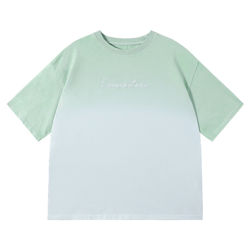 Áo Thun Ngắn Tay Thêu Chữ Màu Xanh Bơ Gradient Thời Trang Cho Nam Nữ