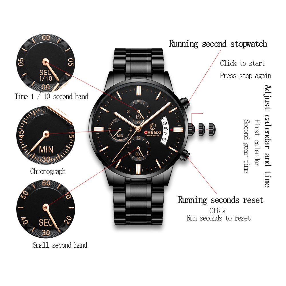 Đồng Hồ Đeo Tay Chexi Chống Nước 30M Bằng Thép Không Gỉ Chất Lượng Cao Dành Cho Nam