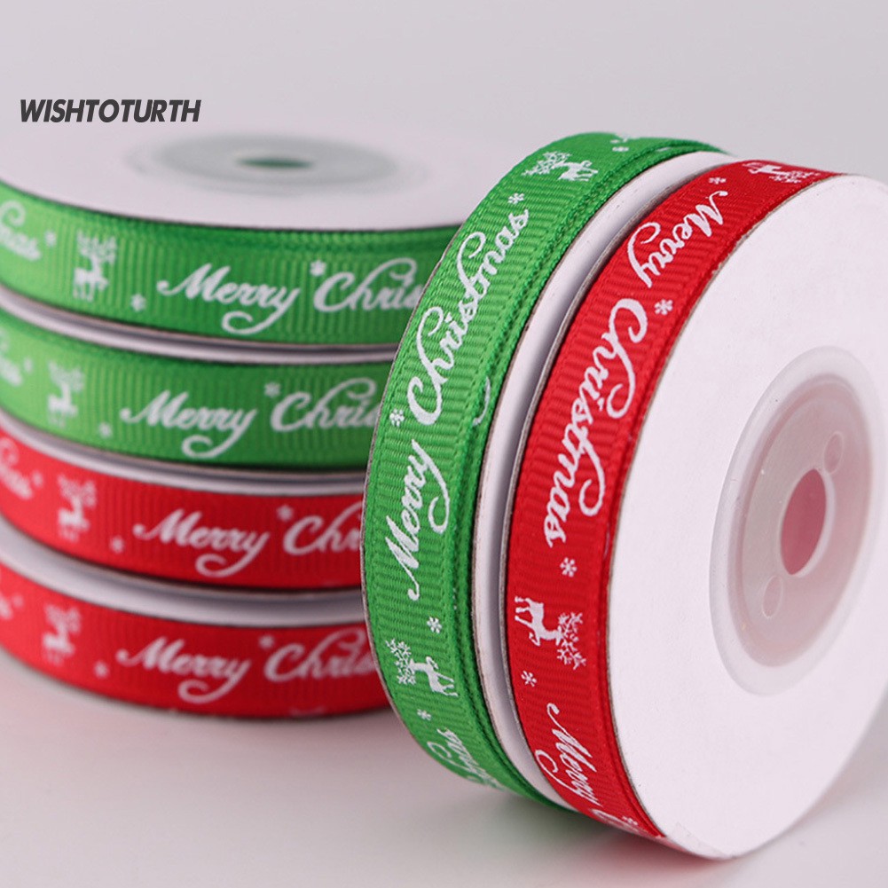 Cuộn dây ruy băng 9m vải lụa satin in chữ Merry Christmas DIY để trang trí