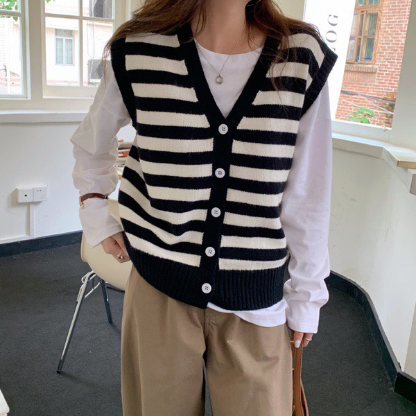 Áo Gile Kẻ Ngang Đóng Cúc Mẫu Mới M0130-Violet