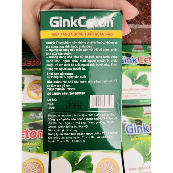 GinkCeton - Giúp tăng cường tuần hoàn não - Ginko Biloba 120mg - Vitamins - Citicolin - Nattokinase - Magnesium Lactate