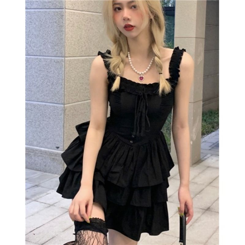 Đầm Hai Dây Màu Đen Kiểu Pháp Thời Trang Mùa Hè 2022 Cho Nữ