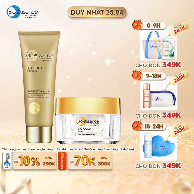 Bộ sản phẩm Bio-Essence Bio-Gold (Sữa rửa mặt 100gr + Kem dưỡng ban ngày 40gr)