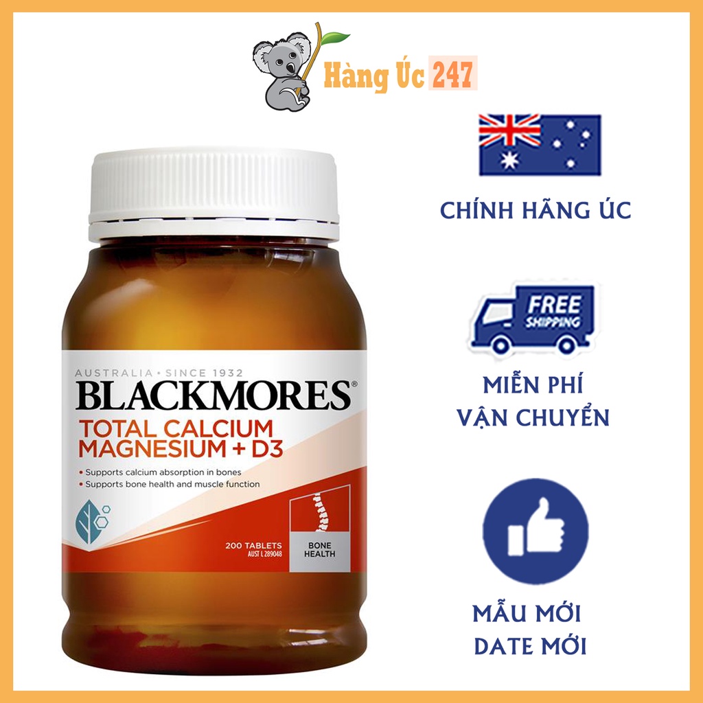 Viên tổng hợp bổ sung Canxi, Magie và D3 Blackmores  Total Calcium Magnesium + D3 200 viên