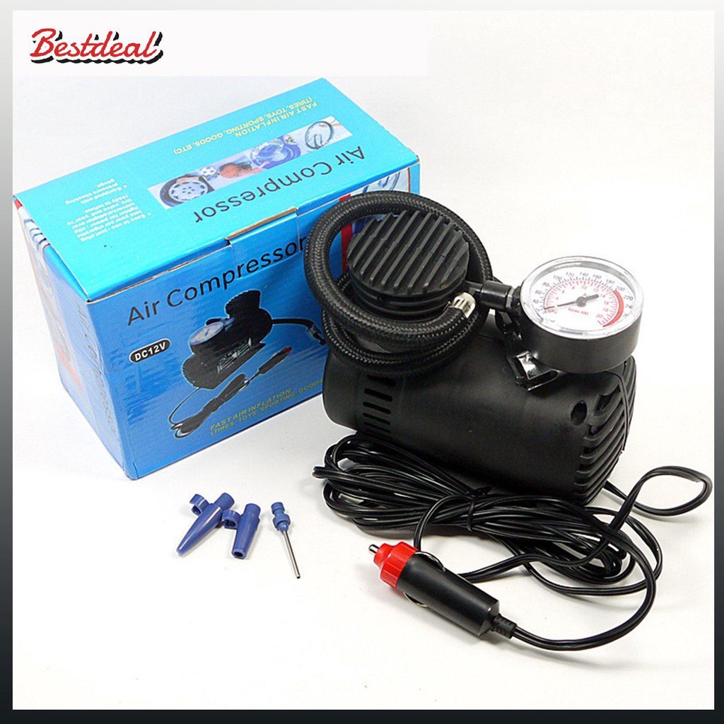 Máy bơm hơi bánh xe dạng nén mini tự động 12V bằng kim loại cho xe hơi/xe đạp