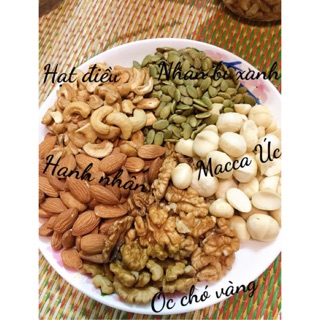 Mix 5 loại hạt (Óc chó, macca, điều, hạnh nhân, bí xanh) 500gr