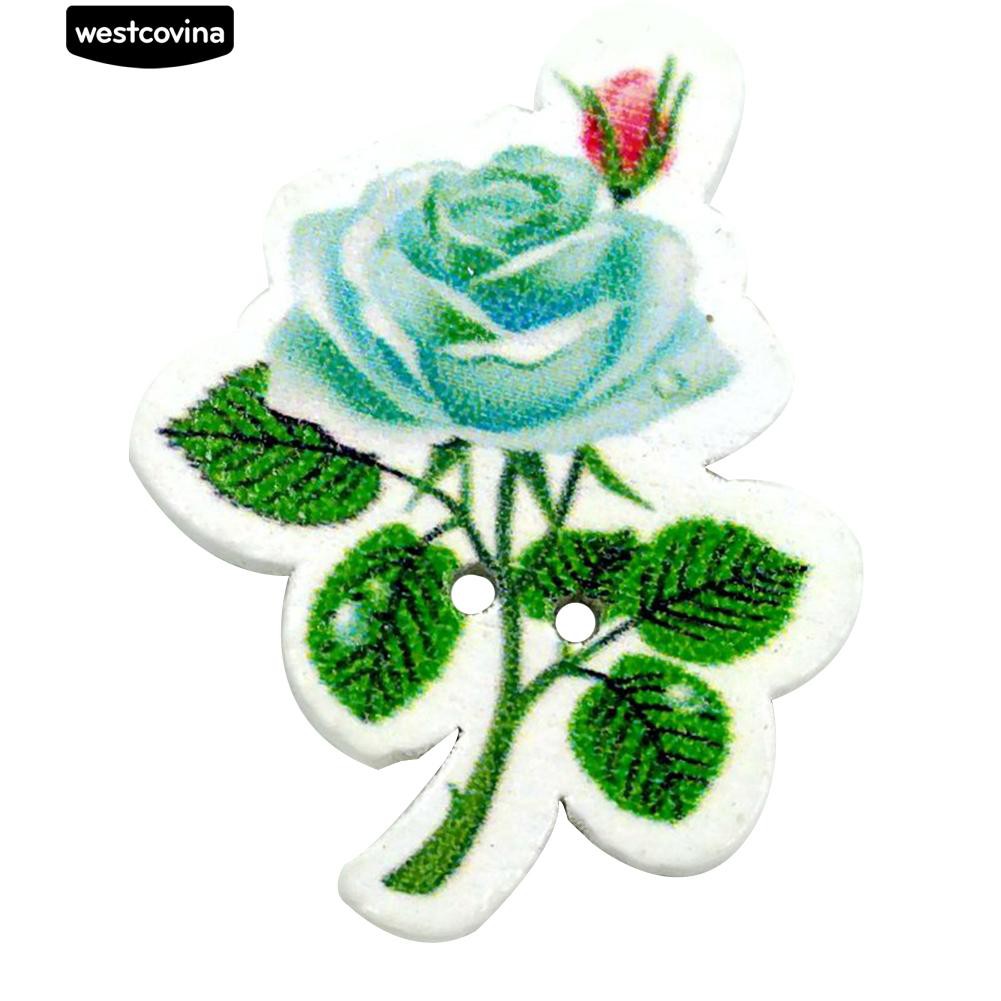 Set 50 Cúc Gỗ 2 Lỗ Hình Bông Hoa Chuyên Dụng Cho Thợ May Vá