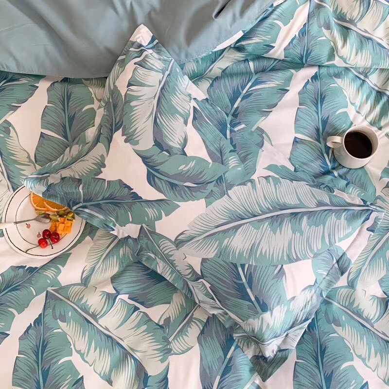 Bộ Chăn Ga Gối Nhập Khẩu Cotton Poly Lá Chuối Xanh