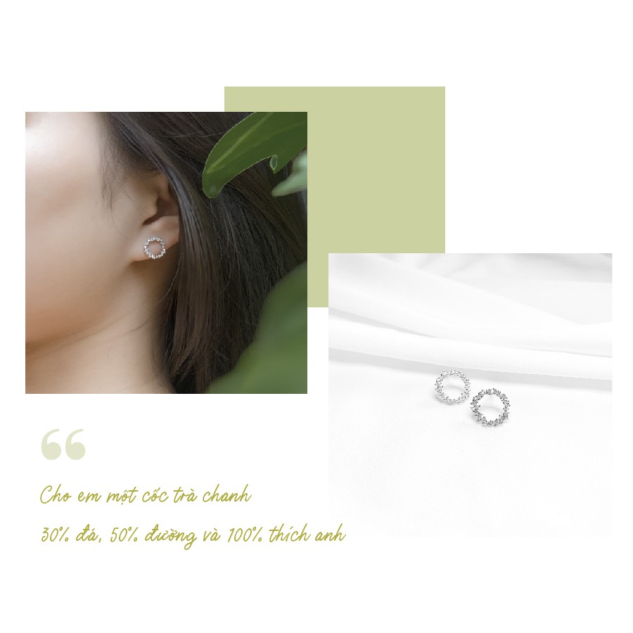 Khuyên Tai Bạc Blue Peach Circle KT349