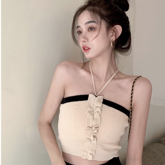 Áo quây dệt kim ZHELIHANGFEI phối bèo nhún gợi cảm thời trang