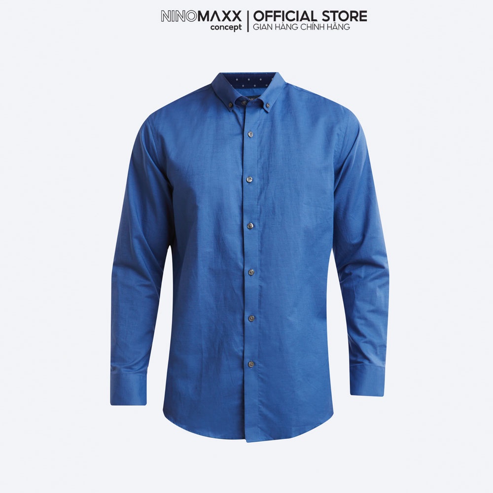 N&amp;M Áo Sơ Mi Nam tay dài trơn cổ bẻ chất liệu 100% cotton 1912011