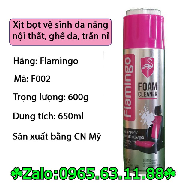 Chai xịt bọt vệ sinh đa năng nội thất, ghế da, trần nỉ ô tô Flamingo F002 650ml