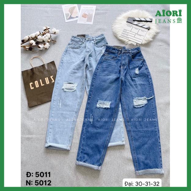 [Size Đại 30-32] Quần Jeans Nữ, Quần Baggy Jeans Lưng Cao Baggy Bò Trơn Rách Gối Lai Tua Phong Cách Thời Trang_ Mã 5012