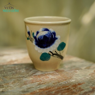 (giá rẻ) Ly gốm vẽ bông xanh: 1 cái, dùng uống nước, uống trà, trang trí, decor- Vườn Nhà Gốm