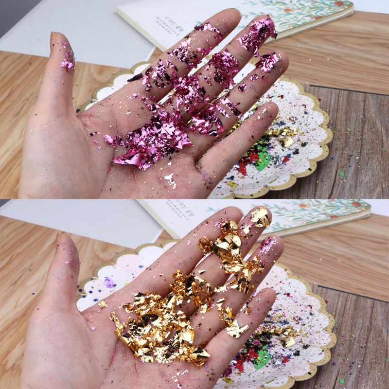 Bộ 100 lá kim loại mô phỏng giấy nhôm resin nhiều màu tùy chọn dùng làm đồ trang sức/tác phẩm nghệ thuật diy