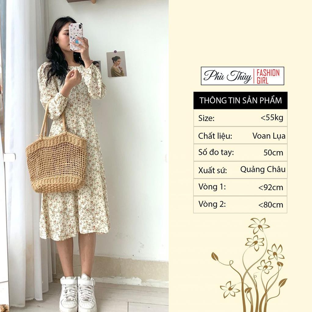 Váy hoa nhí vintage dài tay cổ tròn, váy babydoll voan lụa A434 ཾ ྇