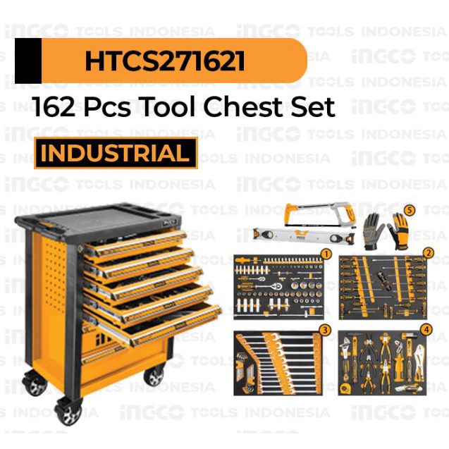 ĐỒ NGHỀ INGCO Bộ 162 công cụ trong tủ kéo 4 ngăn HTCS271621 (Cam kết Chính Hãng 100%)