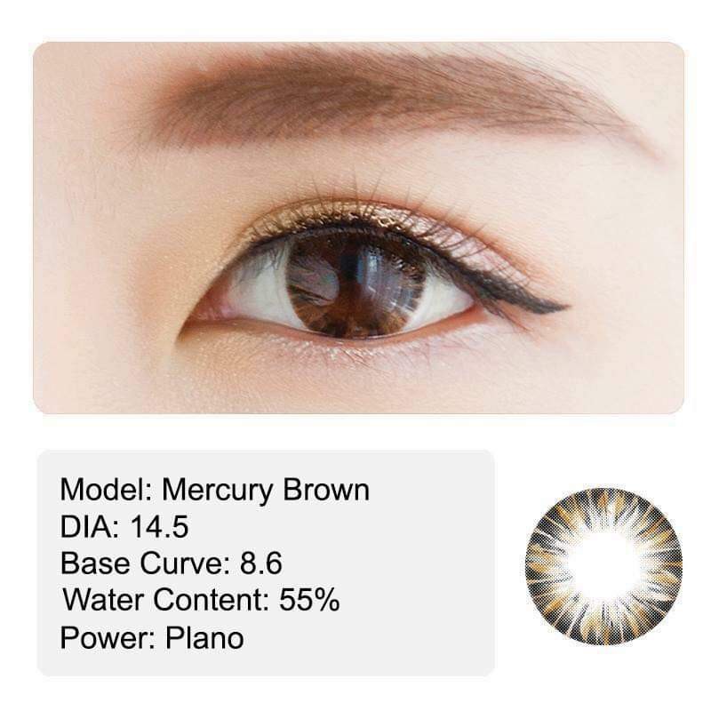 Lens nâu và lens xám giãn tròng Mercury thương hiệu Angel Eyes chất liệu Silicone Hydrogel đường kính 14.5 không có độ