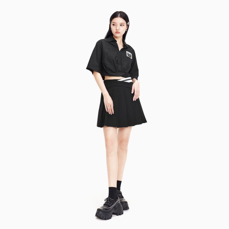 Chân váy A21 mà đen xếp ly lưng cao thời trang xuân hè cho nữ