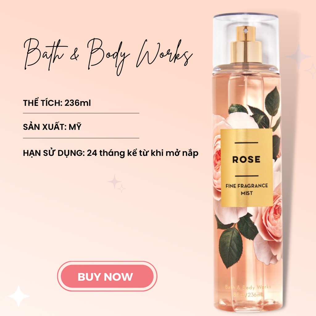 Xịt Thơm Toàn Thân Body Mist Bath And Body Works Rose Hương Hoa Hồng Say Đắm Chai 236ml