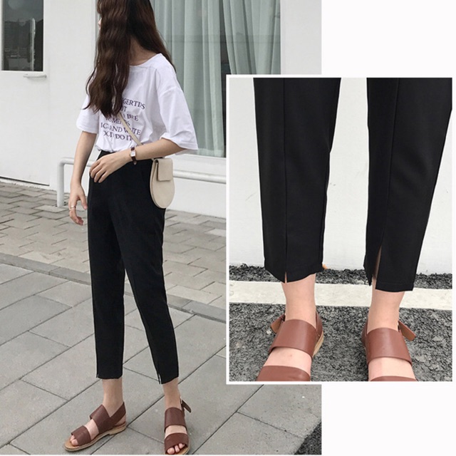 Quần tây baggy big size 9 tấc màu đen có đường xẻ trước size lớn 65-90kg